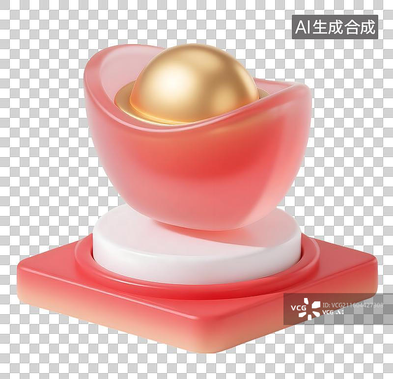 【AI数字艺术】AIGC:3D红色磨砂玻璃质感元宝，金融理财，设计元素，免抠图图片素材