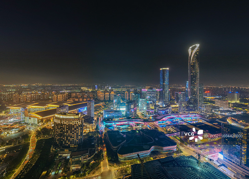 航拍苏州园区金鸡湖夜景风光图片素材