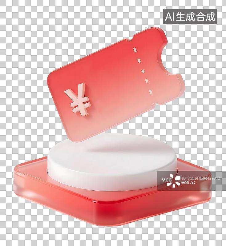 【AI数字艺术】AIGC：3D立体红色磨砂玻璃质感百分比符号优惠券图标，购物消费 ，网上支付，交费优惠设计元素，免抠图片素材