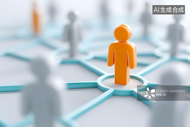 【AI数字艺术】小人偶通过关系网络连接起来图片素材