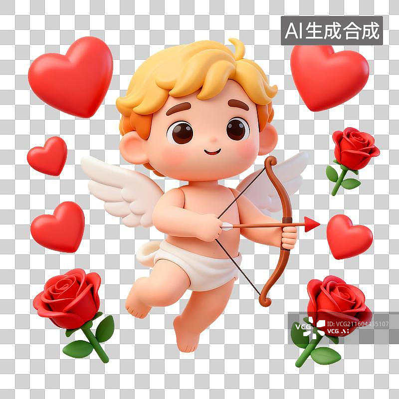 【AI数字艺术】3D拟物风格情人节膨胀风促销元素丘比特图片素材