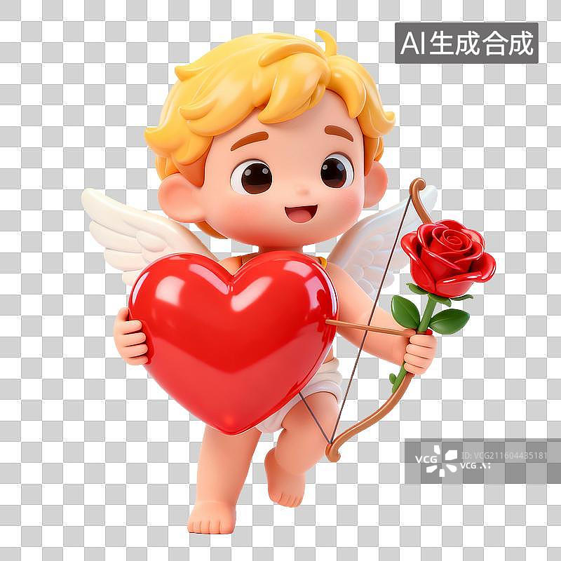 【AI数字艺术】3D拟物风格情人节膨胀风促销元素丘比特图片素材