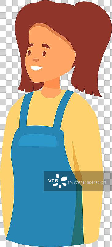 穿着蓝色工装裤的年轻女子正在微笑图片素材