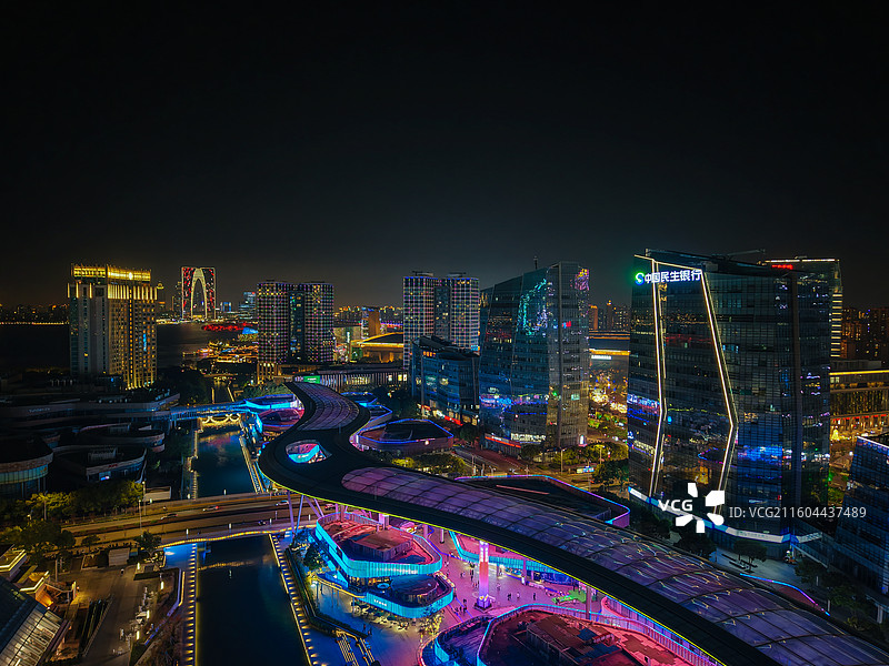 航拍苏州园区金鸡湖夜景风光图片素材