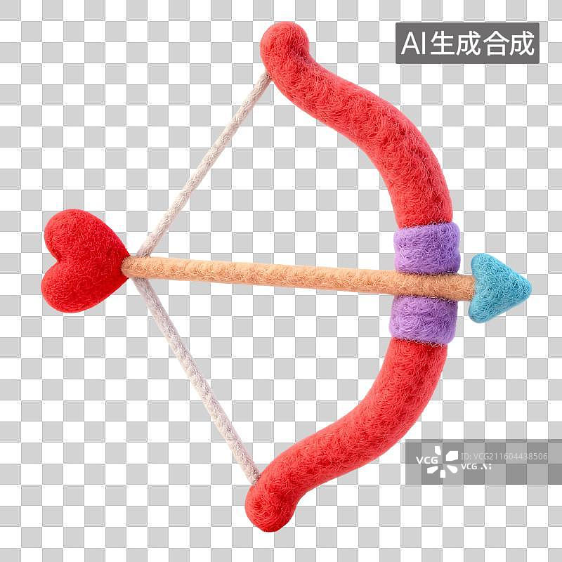 【AI数字艺术】3D羊毛毡风格情人节毛绒绒膨胀风促销元素丘比特的爱心箭图片素材