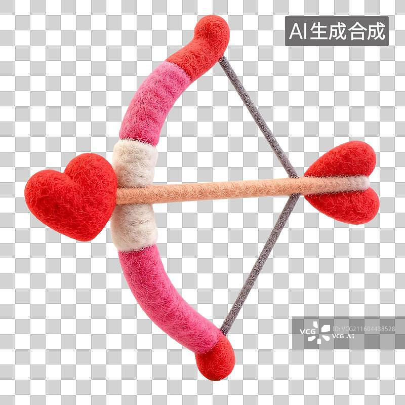 【AI数字艺术】3D羊毛毡风格情人节毛绒绒膨胀风促销元素丘比特的爱心箭图片素材