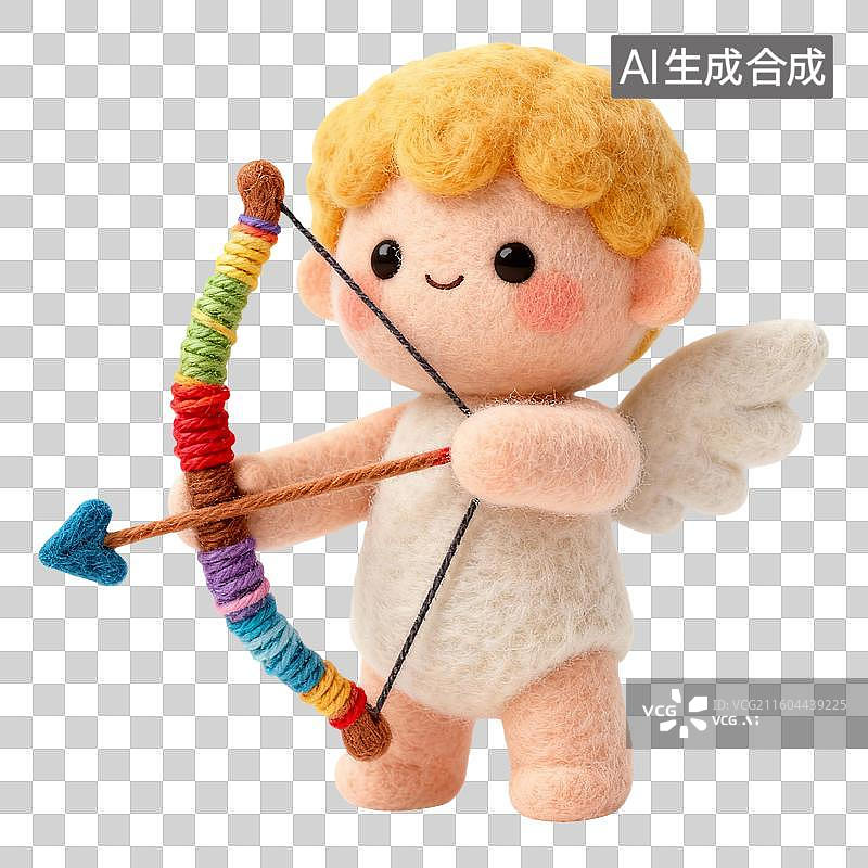 【AI数字艺术】3D羊毛毡风格情人节毛绒绒膨胀风促销元素丘比特图片素材