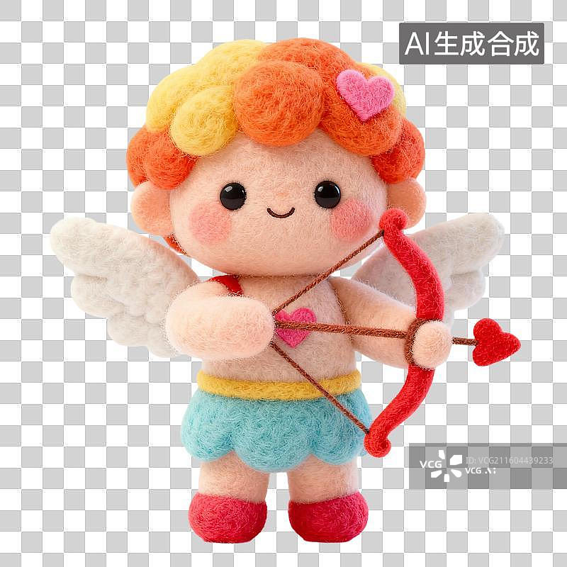 【AI数字艺术】3D羊毛毡风格情人节毛绒绒膨胀风促销元素丘比特图片素材