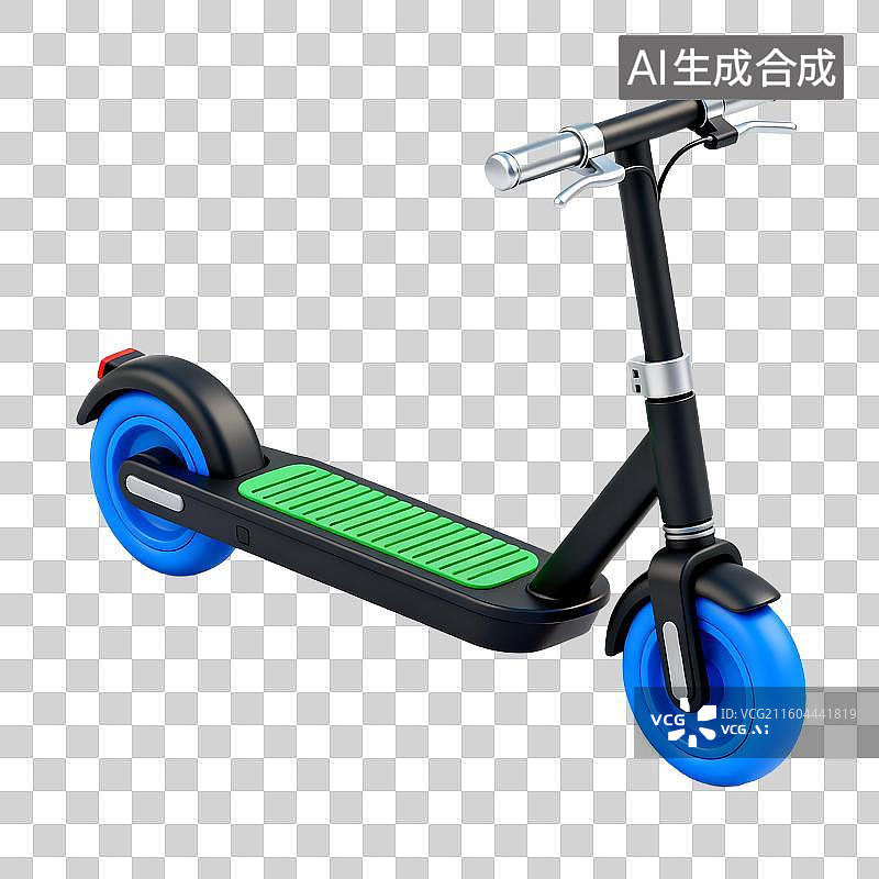 【AI数字艺术】蓝色轮子绿色踏板电动滑板车图片素材