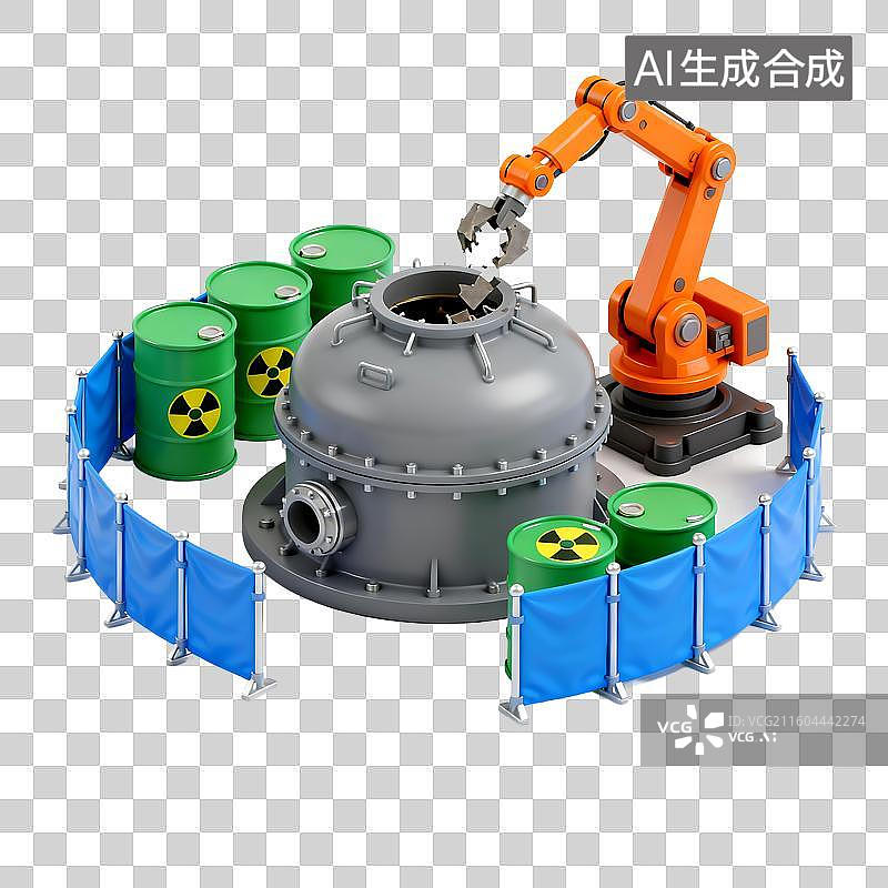 【AI数字艺术】工业机器人处理放射性桶图片素材
