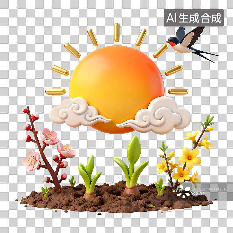 【AI数字艺术】春日阳光明媚花开燕舞景象图片素材