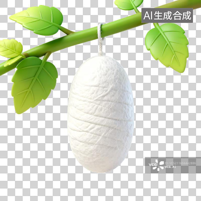 【AI数字艺术】挂在绿枝上的蚕茧图片素材
