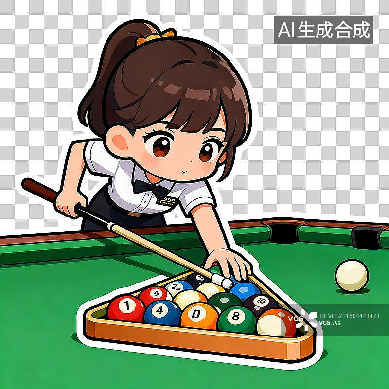 【AI数字艺术】体育运动   台球运动员 2D贴纸卡通插画风格 运动人物形象，体育锻炼 元素系列图片素材