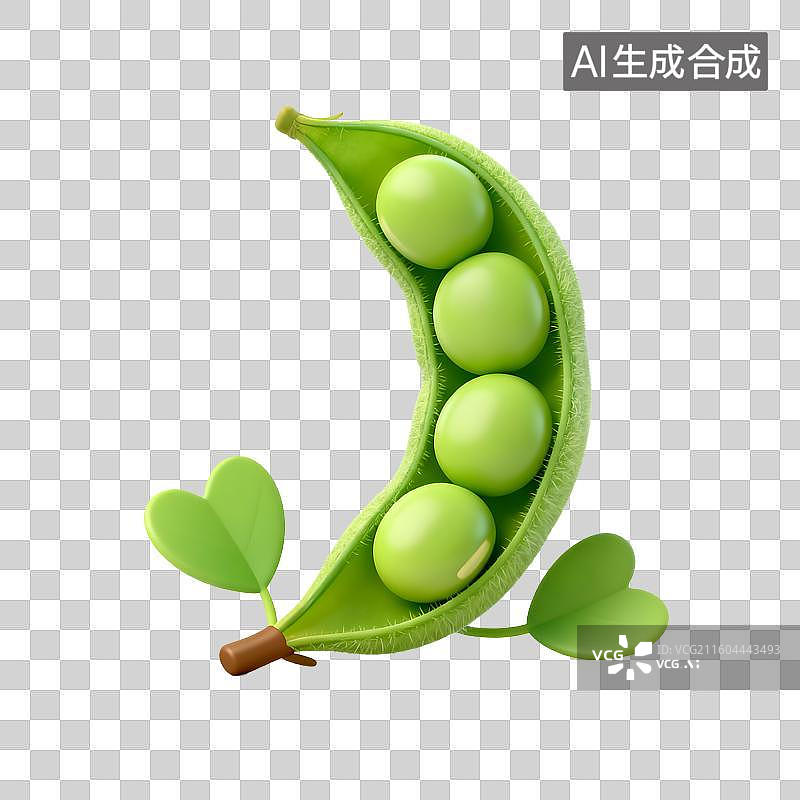 【AI数字艺术】翠绿饱满的豌豆荚与心形叶图片素材