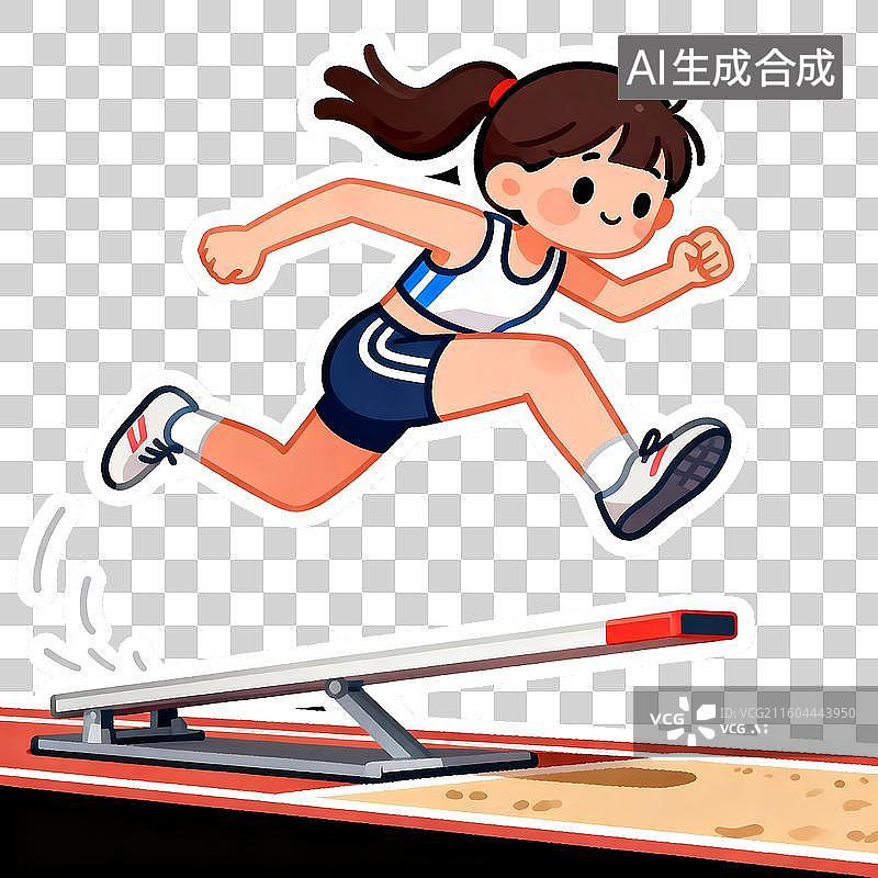 【AI数字艺术】体育运动   跳远运动员 2D贴纸卡通插画风格 运动人物形象，体育锻炼 元素系列图片素材