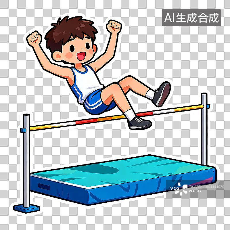 【AI数字艺术】体育运动   跳高运动员 2D贴纸卡通插画风格 运动人物形象，体育锻炼 元素系列图片素材