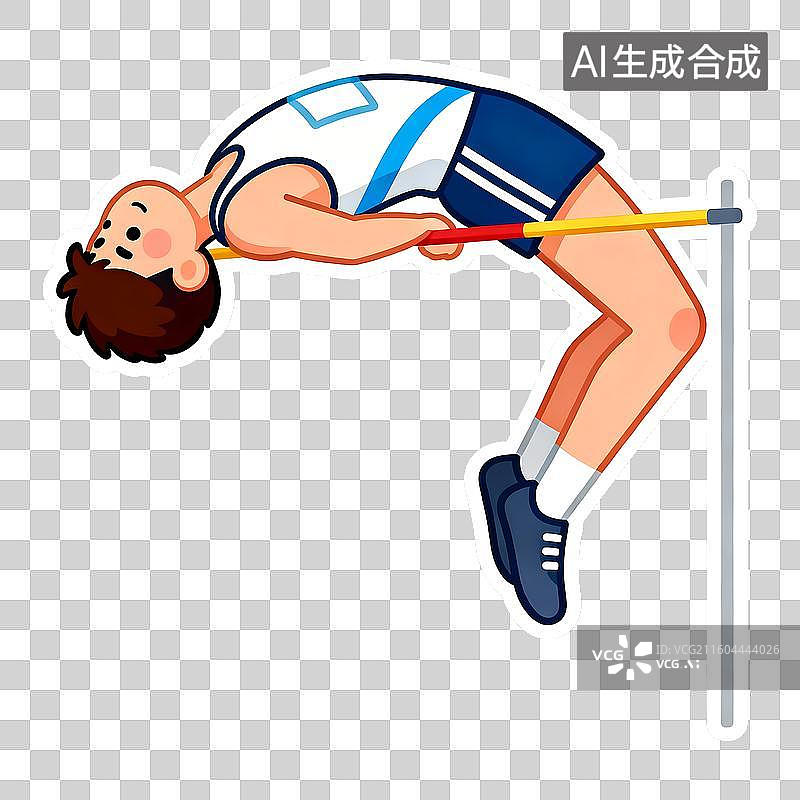 【AI数字艺术】体育运动   跳高运动员 2D贴纸卡通插画风格 运动人物形象，体育锻炼 元素系列图片素材