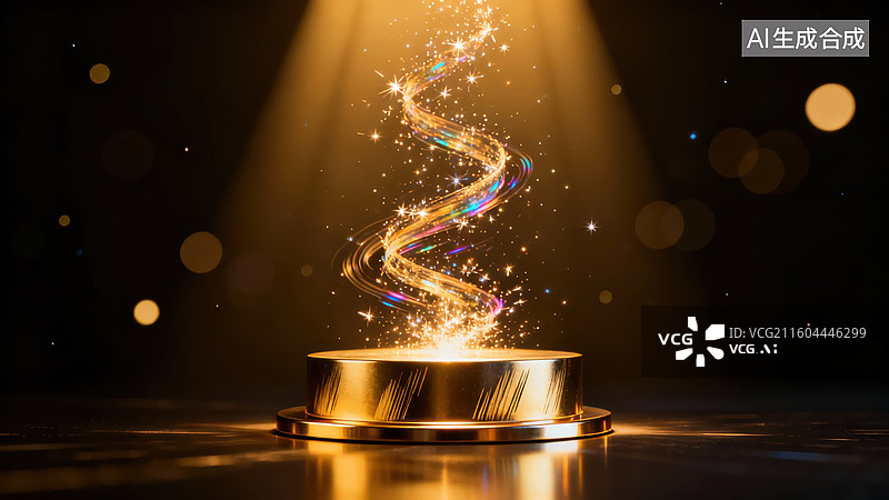 【AI数字艺术】金色螺旋光效奖杯图片素材