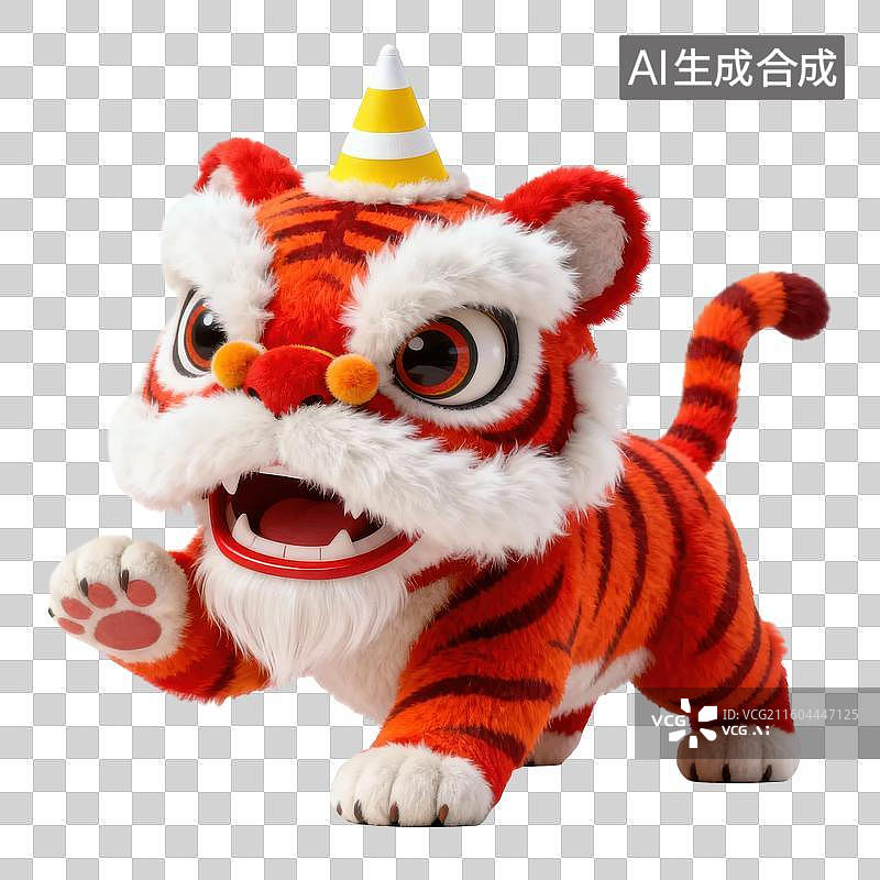 【AI数字艺术】卡通老虎玩偶戴派对帽图片素材