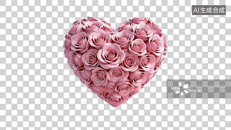 【AI数字艺术】玫瑰花瓣组成的心形元素插画图片素材