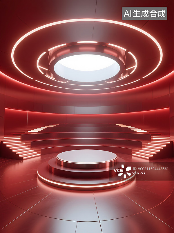 【AI数字艺术】红色展台，红色圆形，红色背景图片素材