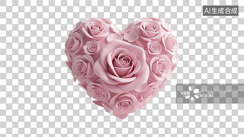 【AI数字艺术】玫瑰花瓣组成的心形元素插画图片素材