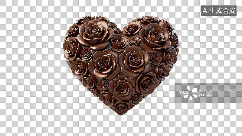 【AI数字艺术】巧克力花瓣组成的心形元素插画图片素材