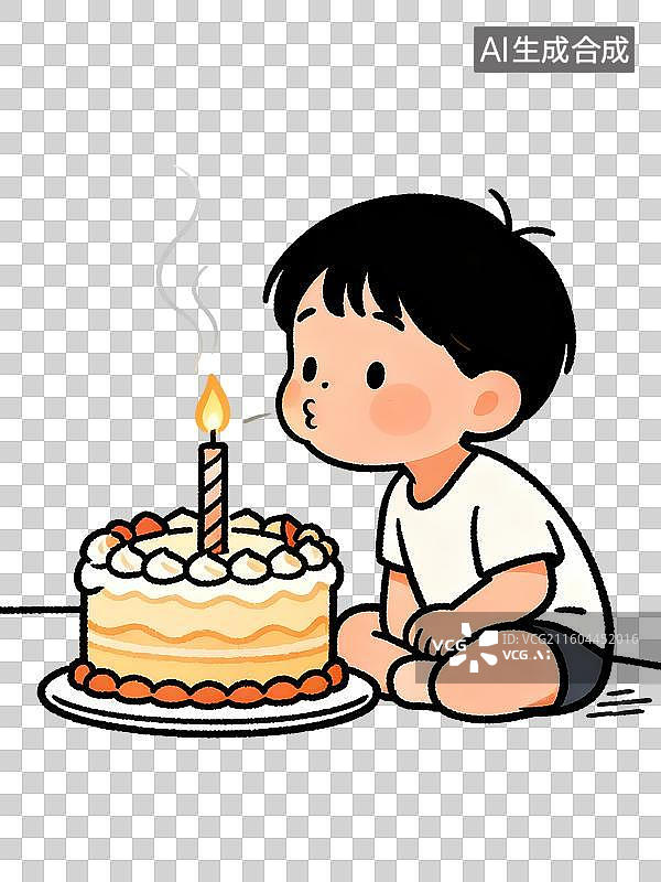 【AI数字艺术】吹生日蜡烛的小男孩插画图片素材