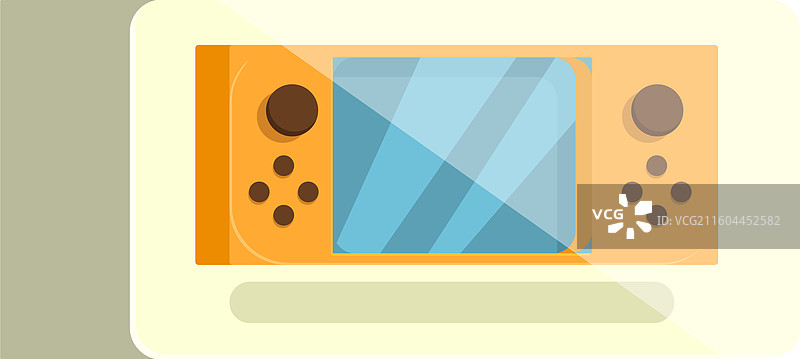 一张桌子上放着一台黄色的手持游戏机图片素材