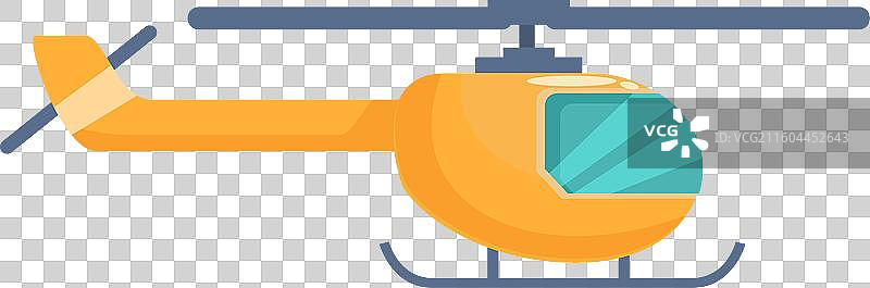 黄色的直升机在晴朗的天空中飞行图片素材