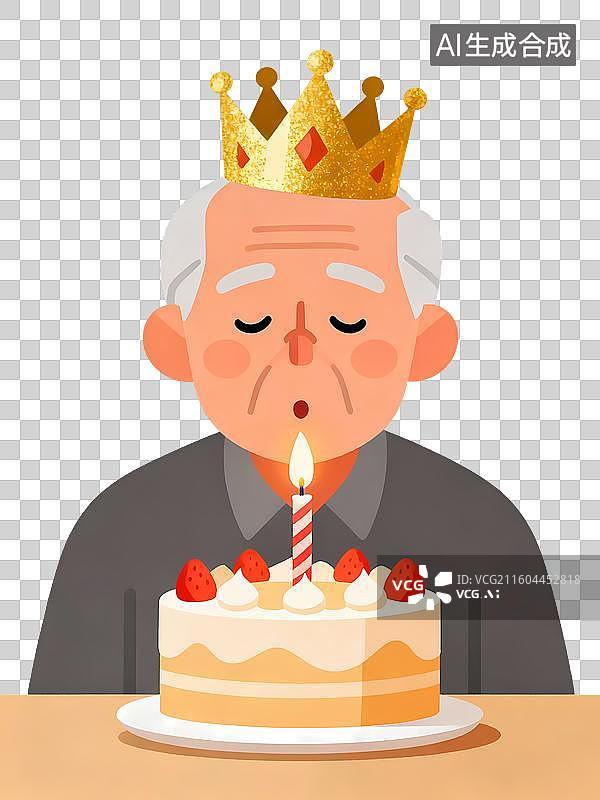 【AI数字艺术】吹生日蜡烛的老人插画图片素材