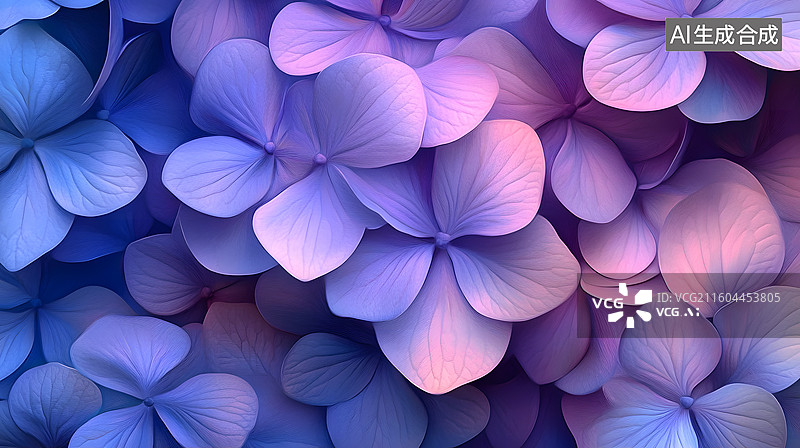 【AI数字艺术】粉色和紫色的绣球花，柔和自然背景和壁纸图片素材