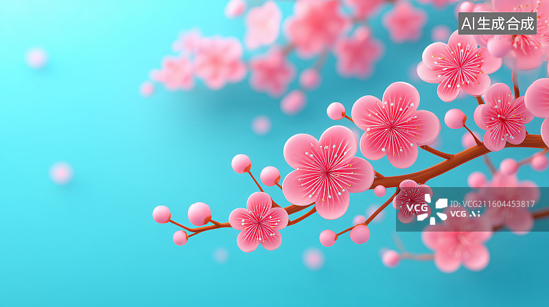 【AI数字艺术】粉色樱花枝条插画图片素材