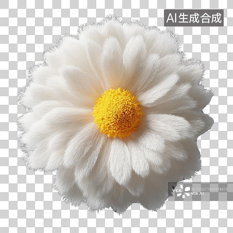 【AI数字艺术】3D毛绒风格质感可爱卡通白色雏菊花朵春天装饰免抠元素透明底PNG图片素材