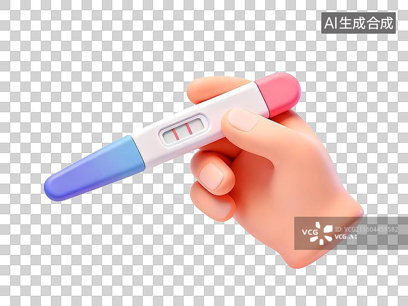 【AI数字艺术】3D女人手持怀孕测试结果呈阳性，免扣元素图片素材