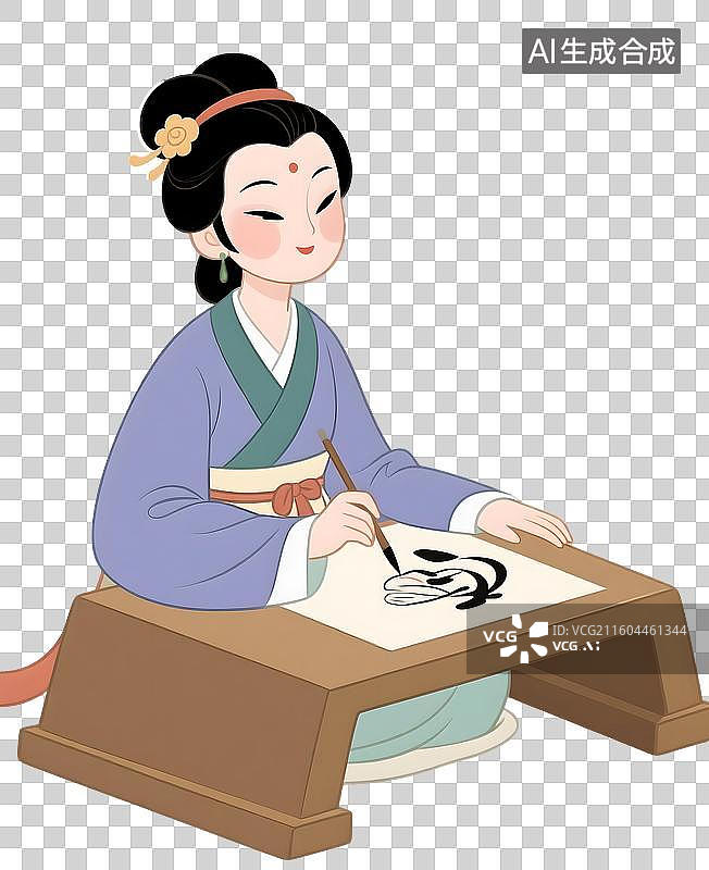 【AI数字艺术】AIGC：古代人物女诗人，李清照，伏案作画，历史人物，插图插画，元素，免抠图形图片素材
