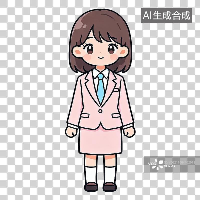 【AI数字艺术】穿着粉色校服的可爱卡通女孩图片素材