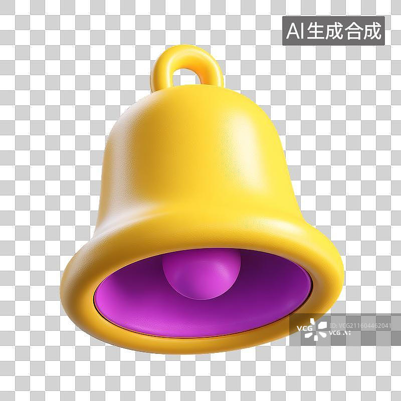 【AI数字艺术】3D膨胀风圆润卡通黄色铃铛通知提醒图标圣诞节免抠元素透明底PNG图片素材
