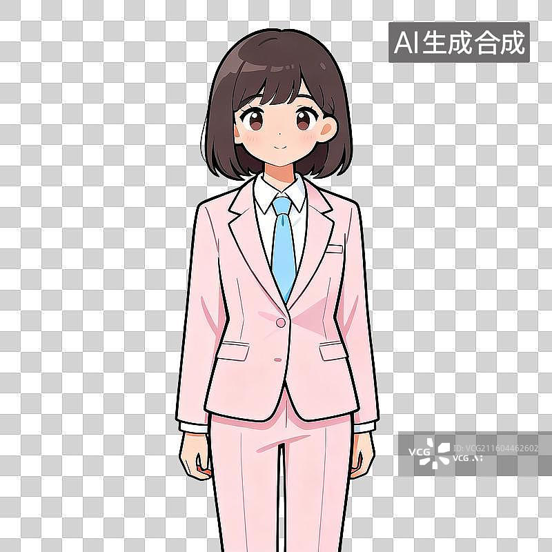 【AI数字艺术】穿着粉色西装的动漫风格女性图片素材