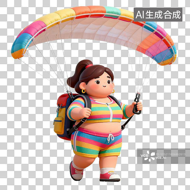 【AI数字艺术】可爱卡通人物滑翔伞运动图片素材