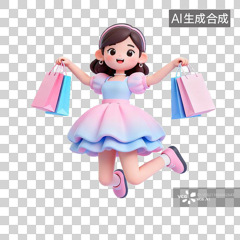 【AI数字艺术】开心购物的可爱女孩图片素材