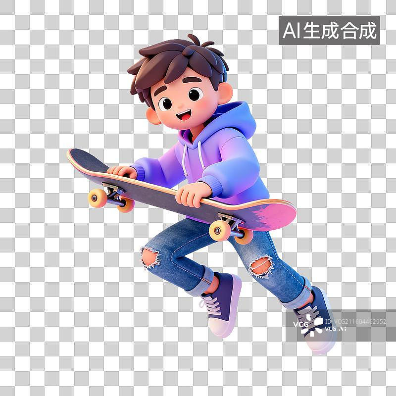 【AI数字艺术】快乐男孩玩滑板特技图片素材