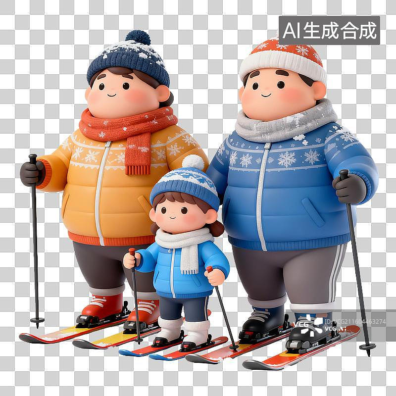 【AI数字艺术】三人穿着冬装滑雪场景图片素材