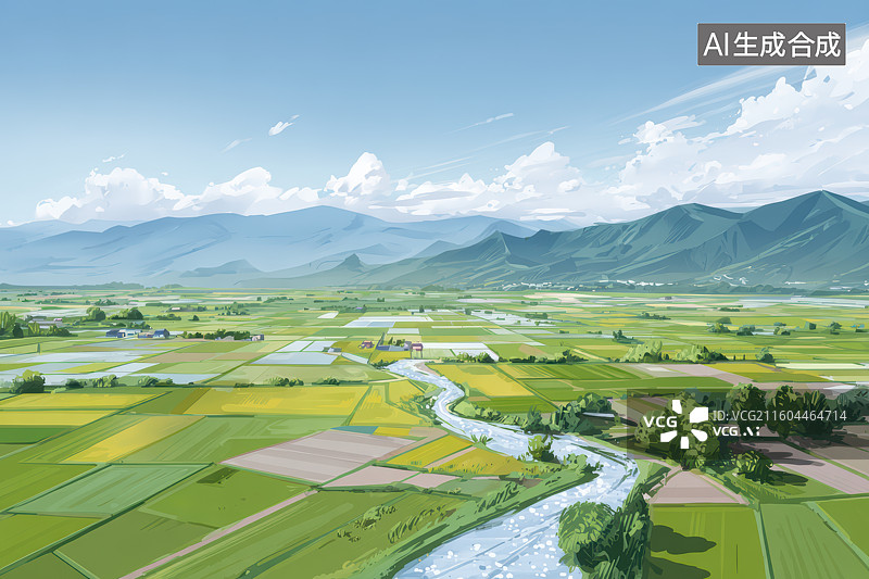 【AI数字艺术】山水田园风景插画图片素材