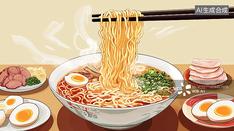 【AI数字艺术】热气腾腾的拉面插画图片素材