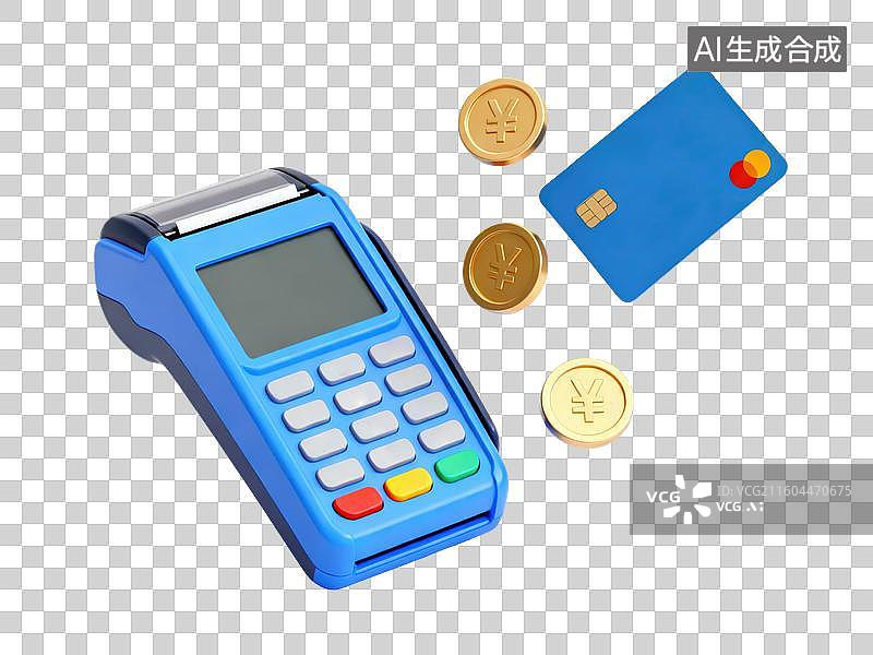 【AI数字艺术】蓝色支付终端与信用卡硬币图片素材