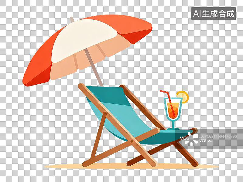 【AI数字艺术】沙滩椅与遮阳伞下的饮品图片素材