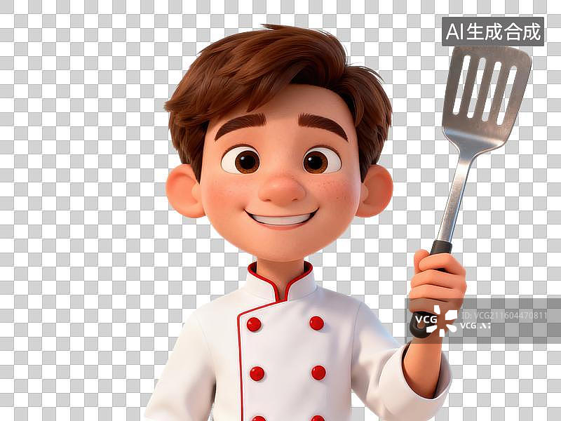 【AI数字艺术】卡通厨师手持锅铲微笑图片素材