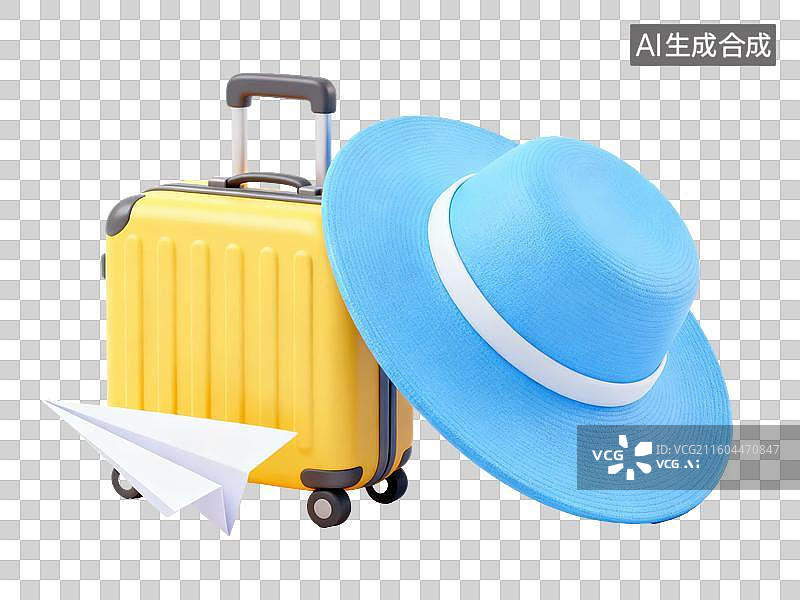 【AI数字艺术】黄色行李箱与蓝色帽子图片素材