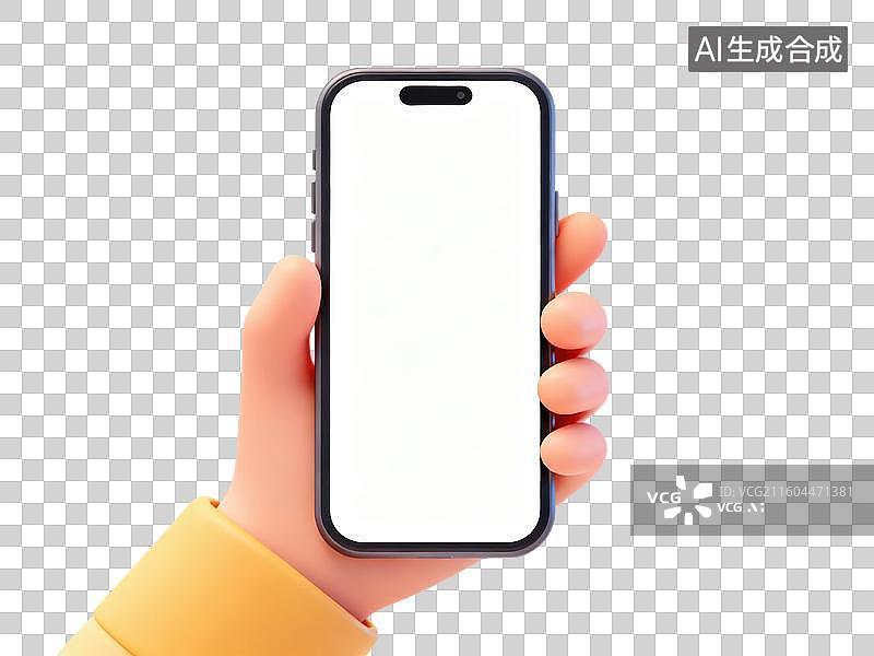【AI数字艺术】手持智能手机展示空白屏幕图片素材